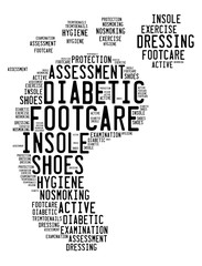 Fototapeta na wymiar diabetic foot care info word cloud concept black and white
