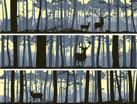 Horizontal banners of wild animals in wood.