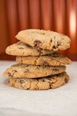 Stacked chocolate chip cookies