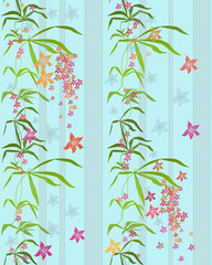 Seamless pattern with bamboo and flowers