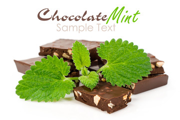 chocolate with fresh mint leaves