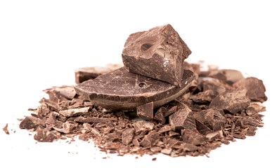 Chocolate pieces isolated on white background
