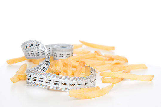French fries chips meal with tape measure