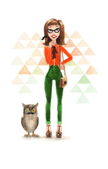 Hipster Girl with Owl