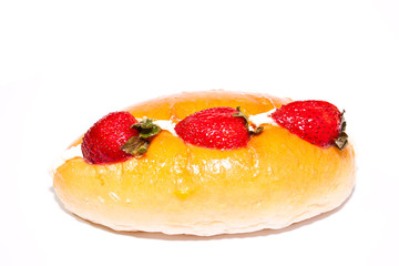 cakes with strawberries, isolated on white