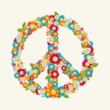 Isolated peace symbol made with flowers composition EPS10 file.