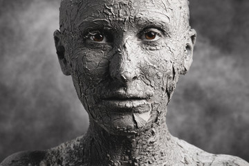 Statuesque woman with fissured skin