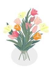 Illustration of bouquet of tulips in glass vase