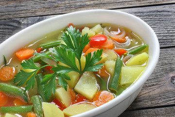 Diet soup with fresh vegetables