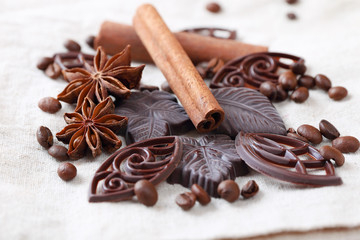 Anise, cinnamon, chocolate and coffee beans