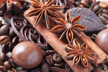 Anise, cinnamon, chocolate and coffee beans