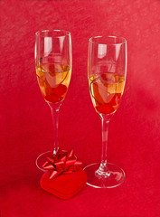 Two champagne goblets with jeweller box on