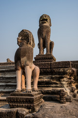 Angkor Wat Entrance Guardian Lions Sculpture. Tradition, Culture