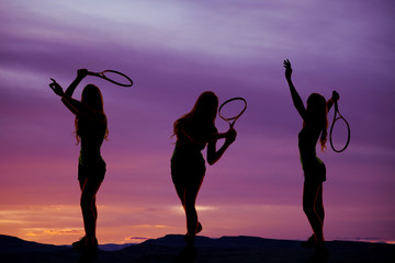 Woman tennis silhouette three