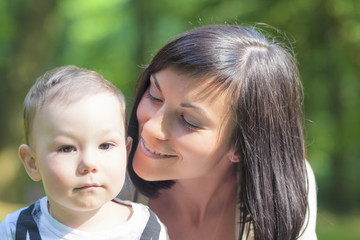 Mother and Her Son Together outdoors