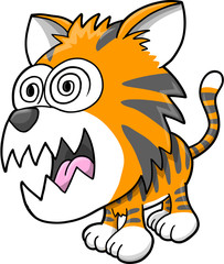 Crazy Insane Tiger Vector Illustration Art
