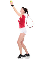 isolated studio picture from a young woman with tennis racket