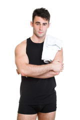 Healthy young man with towel isolated