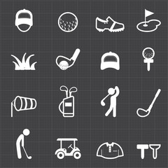 Golf sport icons and black background