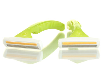 woman safety shavers isolated on white.