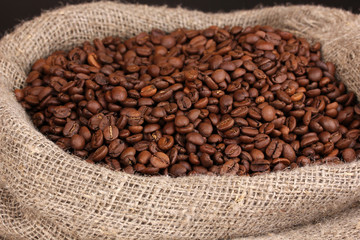 Coffee beans in bag close-up