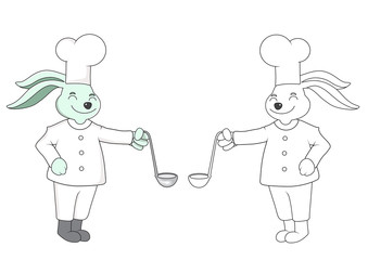 Cartoon Rabbit and stripes chef. On a white background