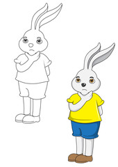 Cartoon Rabbit and stripes are thinking. On a white background