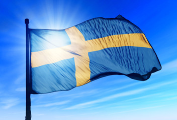Sweden flag waving on the wind