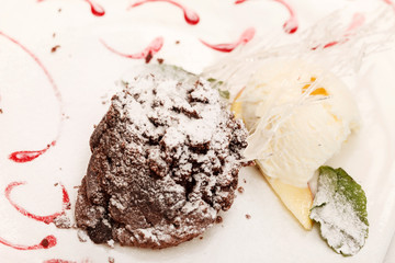 chocolate cake with ice cream