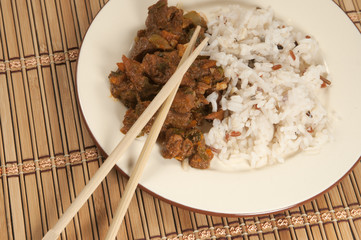 Boiled meat and rice