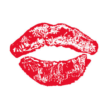 Big red lips kiss on white background