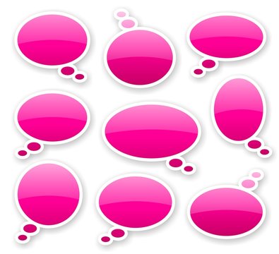 stickers of blue pink comics text bubbles