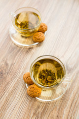 Two cups with green tea