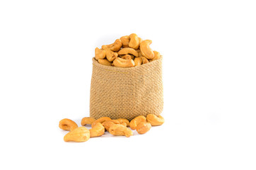 Cashew nuts in a sack