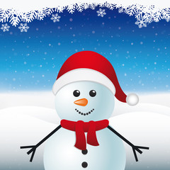 snowman red hat winter snow landscape