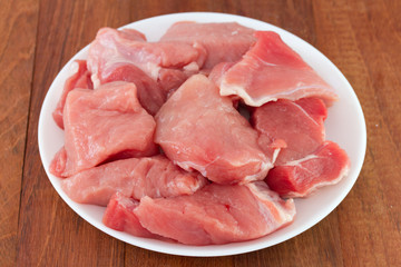 raw pork on white plate