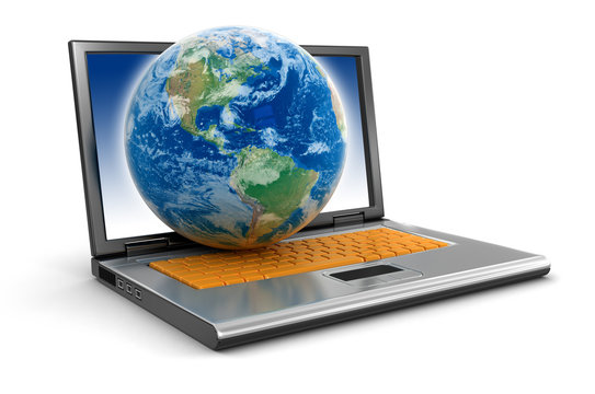 Laptop and Globe (clipping path included)