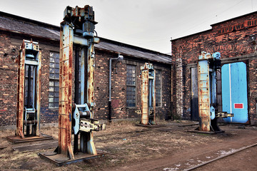 Industrial buildings and machinery in rail yard