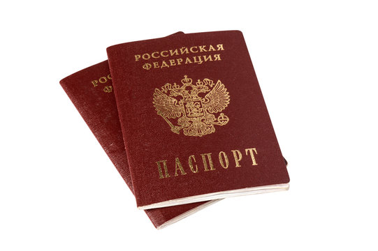Two Russian passports isolated on white with clipping path