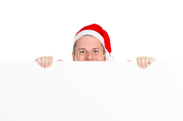 weihnachtsmann hält werbeschild