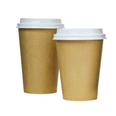 Takeaway coffee cups isolated on white. Coffee packaging