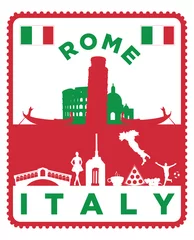 Stickers pour porte Doodle Drapeau de l& 39 Italie et points de repère de silhouette