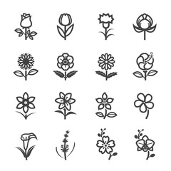 Flower Icons for Pattern with White Background