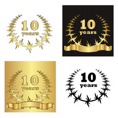 Naklejka premium set of golden laurel wreath with golden digit of jubilee years