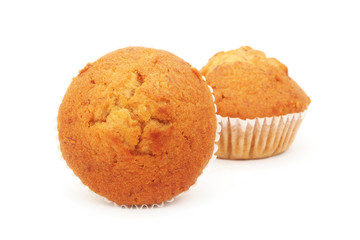 Banana cup cake on white background