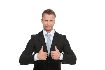 Confident businessman. Portrait of cheerful young businessman lo