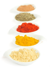 line of spices on white