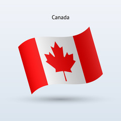Canada flag waving form. Vector illustration.