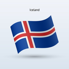 Iceland flag waving form. Vector illustration.