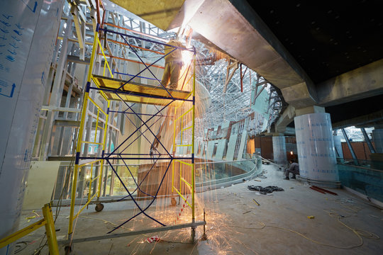 Welding works on second floor at construction